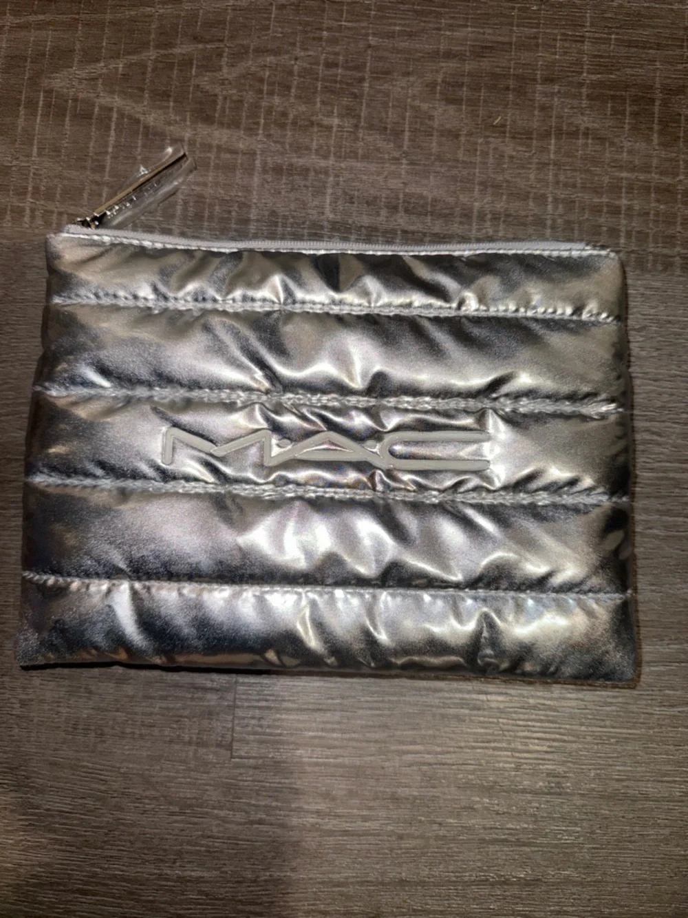 MAC Cosmetics Metallic Silver Quilted Makeup Pouch New